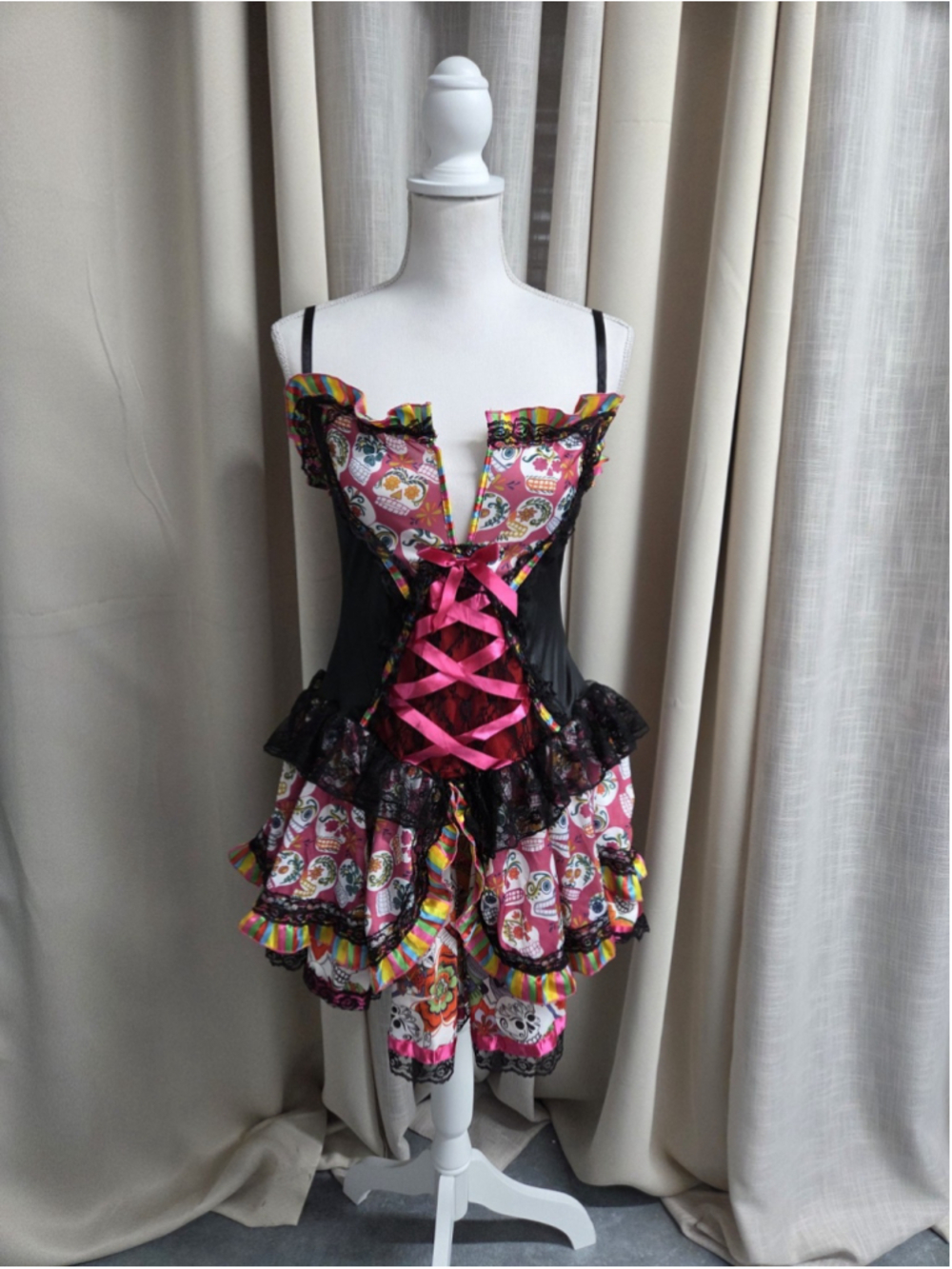 Spirit Halloween Costume Day of The Dead Sugar Skull Bride Dress Women L